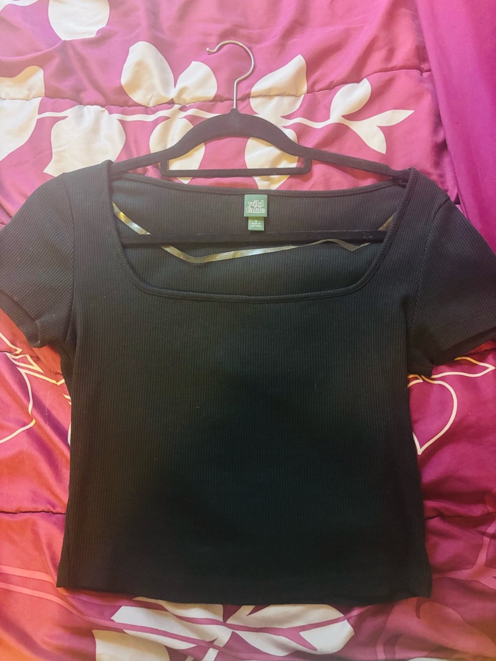 wild fable Black Ribbed Square-Neck Crop Top